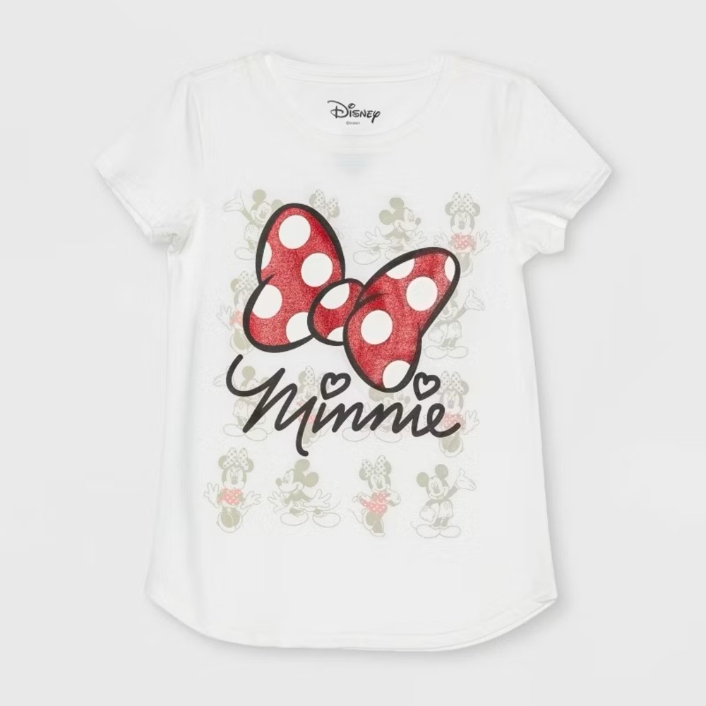 Girls’ Minnie Mouse Bow Short Sleeve Tee in Off-White